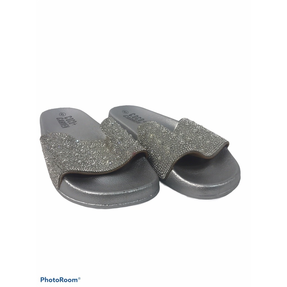 Coco Carmen Womens Size 6‎ Grey Sparkly Slides